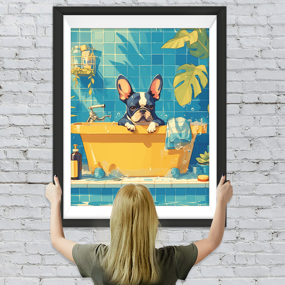 Bulldogge in der Badewanne Diamond Painting