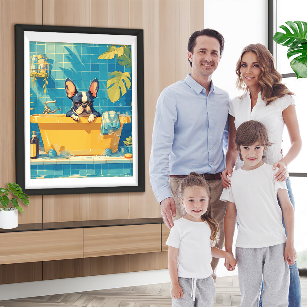 Bulldogge in der Badewanne Diamond Painting