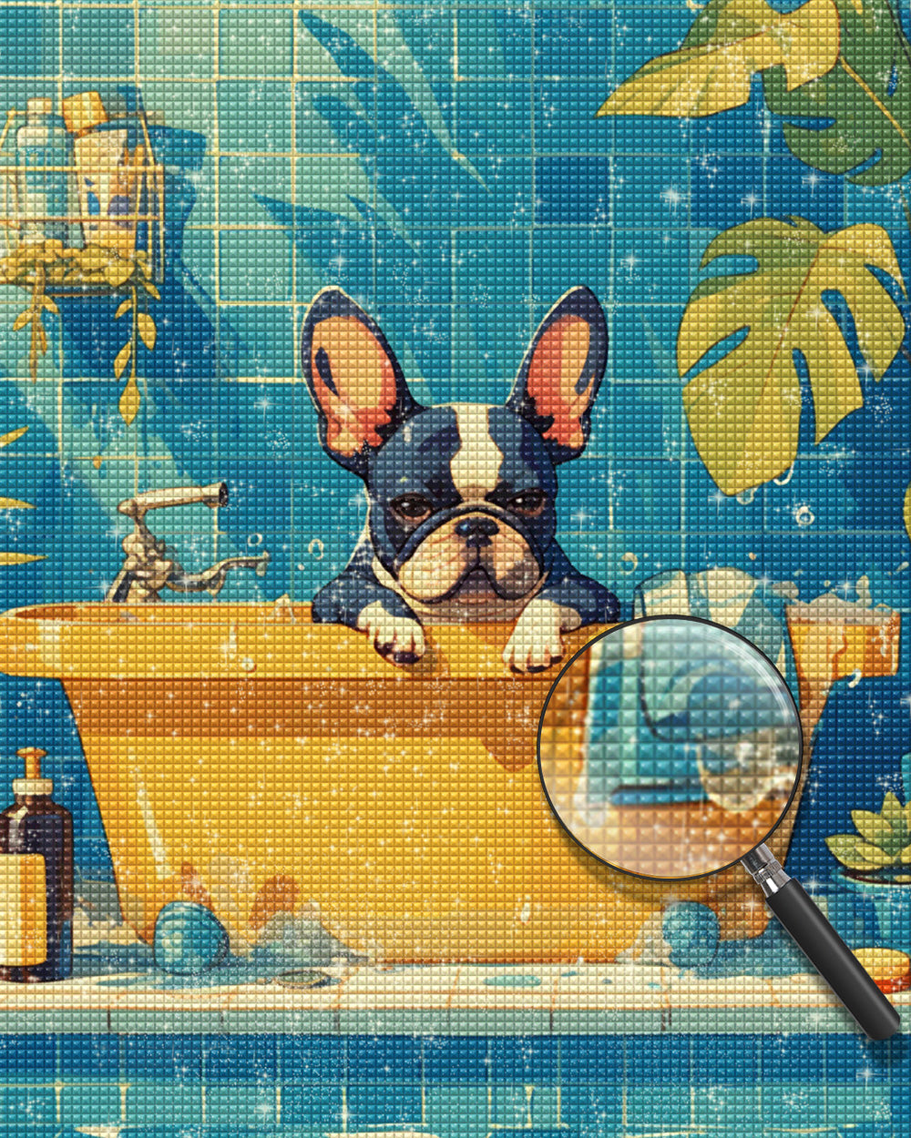 Bulldogge in der Badewanne Diamond Painting