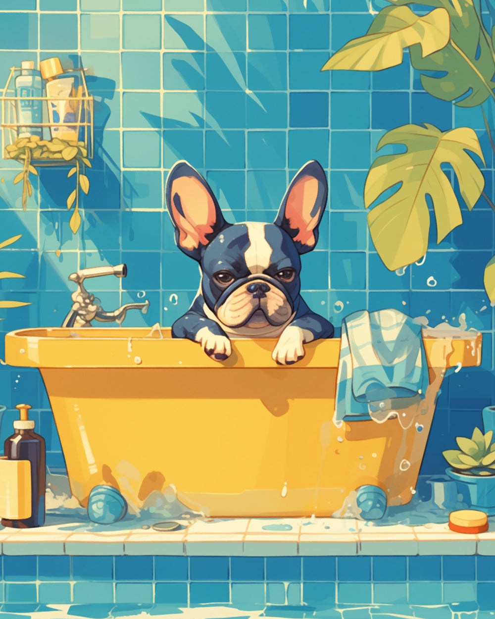 Bulldogge in der Badewanne Diamond Painting