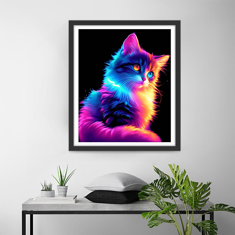 Bunt leuchtende Katze in der Dunkelheit Diamond Painting