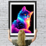Bunt leuchtende Katze in der Dunkelheit Diamond Painting