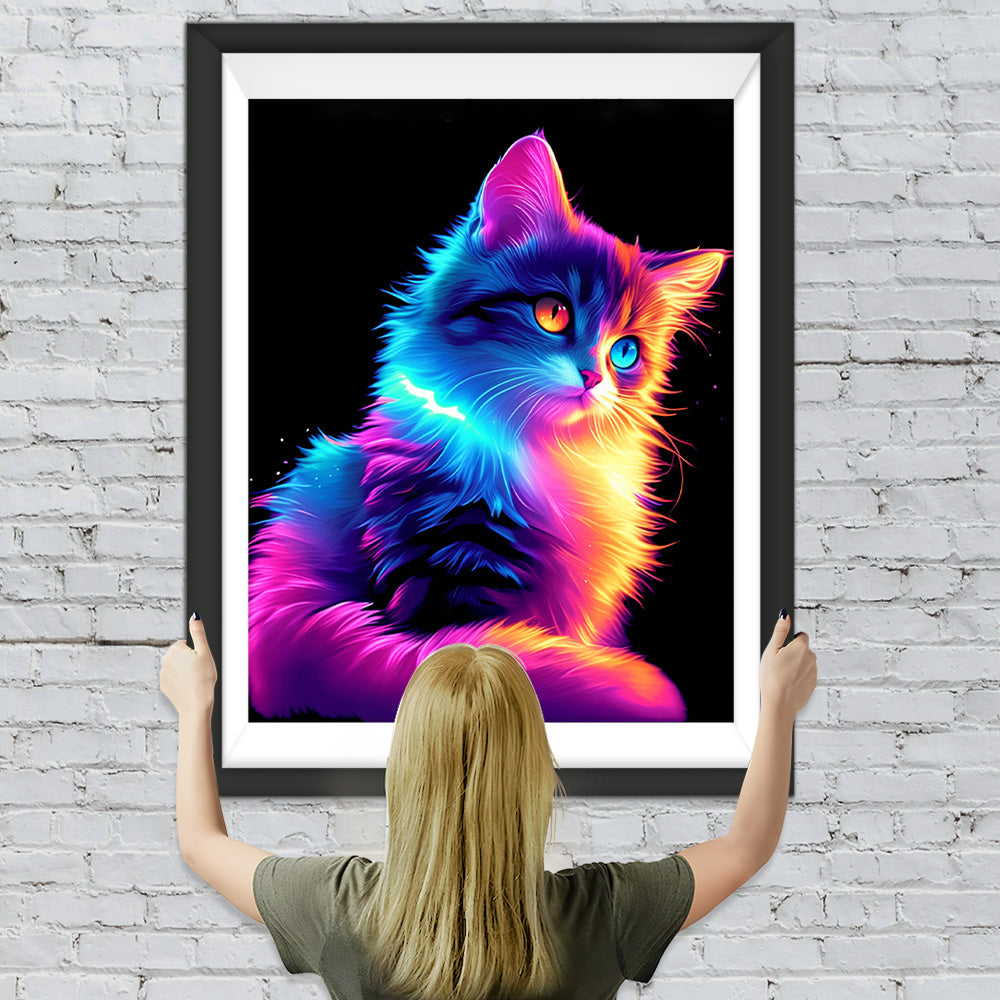Bunt leuchtende Katze in der Dunkelheit Diamond Painting