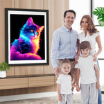 Bunt leuchtende Katze in der Dunkelheit Diamond Painting