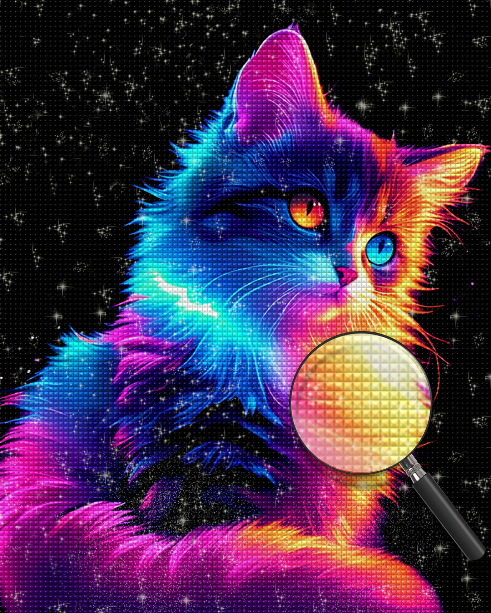 Bunt leuchtende Katze in der Dunkelheit Diamond Painting