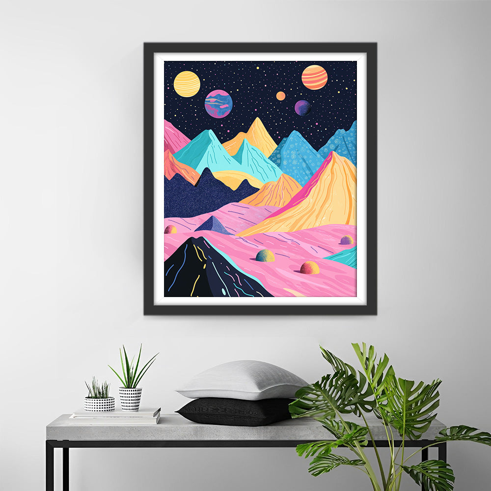 Bunte Berge und Planeten Diamond Painting
