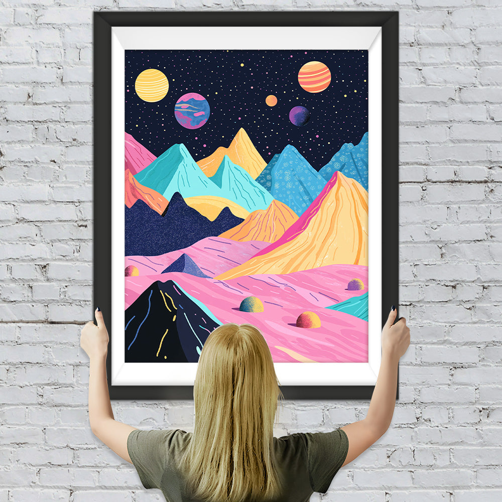 Bunte Berge und Planeten Diamond Painting