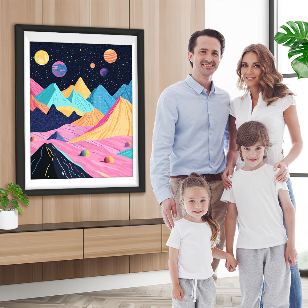 Bunte Berge und Planeten Diamond Painting