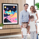 Bunte Berge und Planeten Diamond Painting