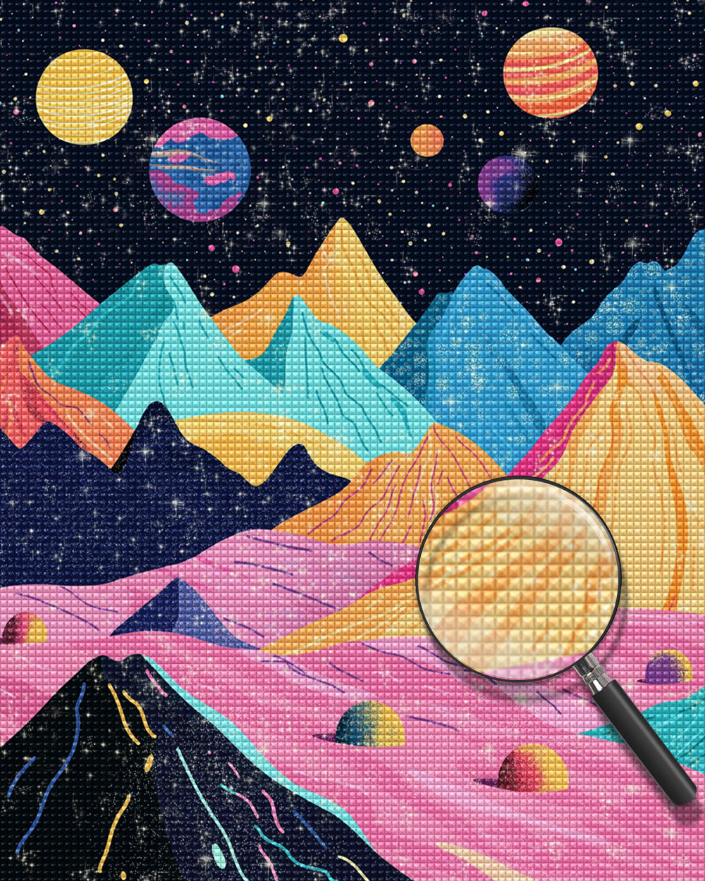 Bunte Berge und Planeten Diamond Painting