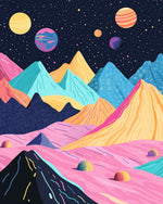 Bunte Berge und Planeten Diamond Painting