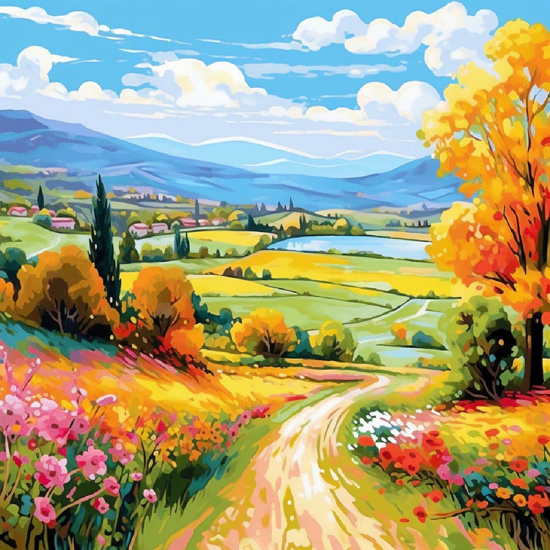 Bunte Bergfelder Diamond Painting