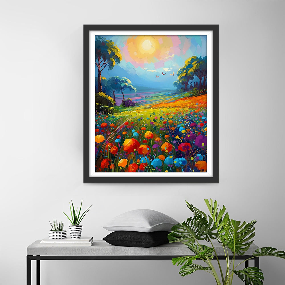 Bunte Blumen im wilden Feld Diamond Painting