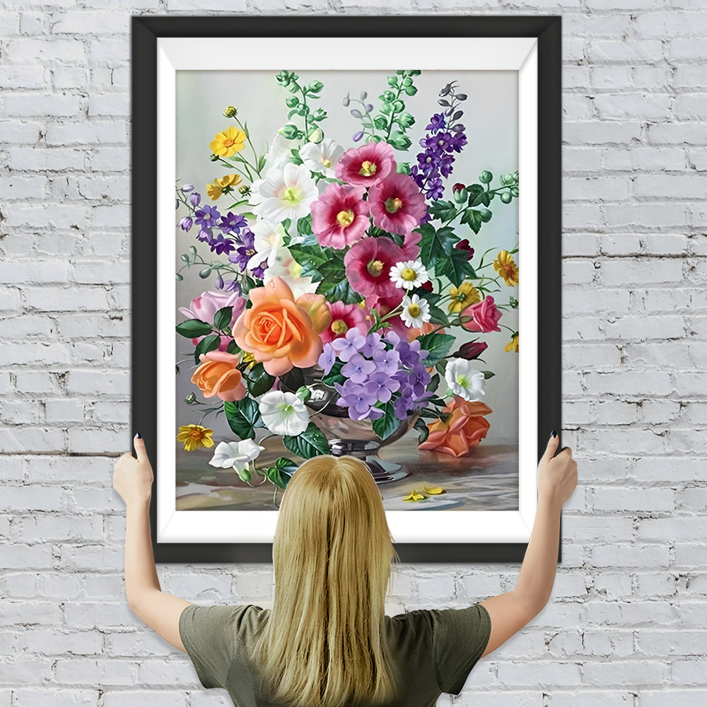 Bunte Blumen in einer Metallvase Diamond Painting