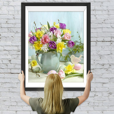 Bunte Blumen und Ostereier Diamond Painting