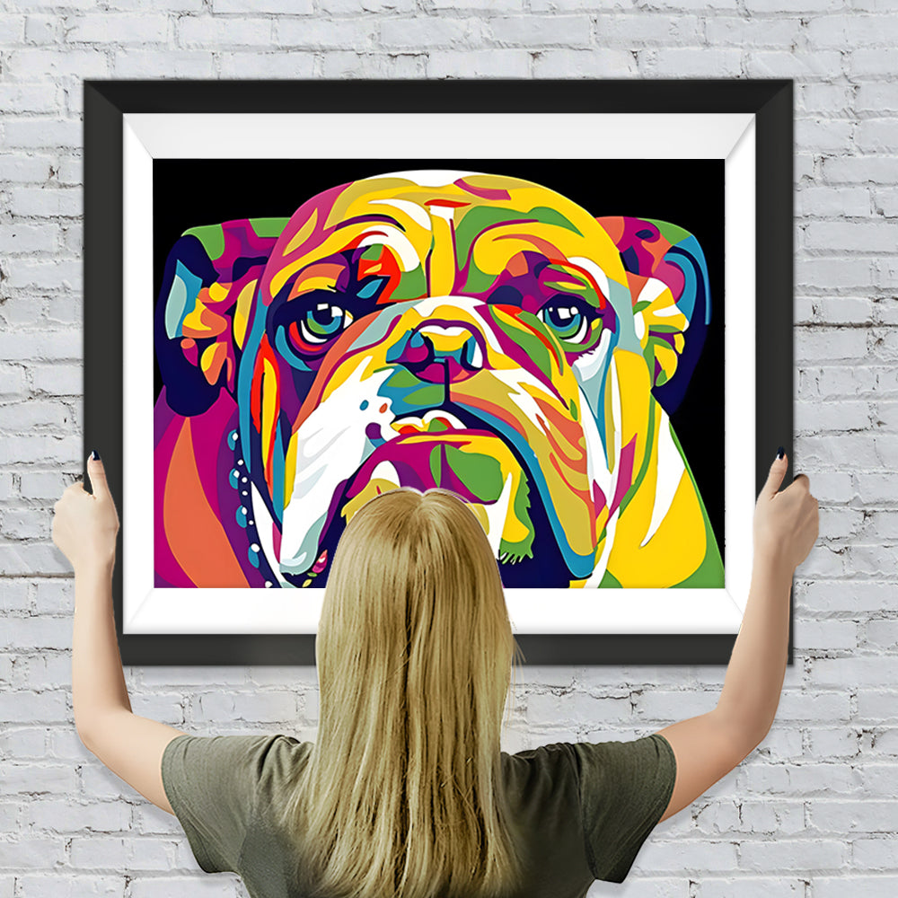 Bunte Bulldogge im Dunkeln Diamond Painting
