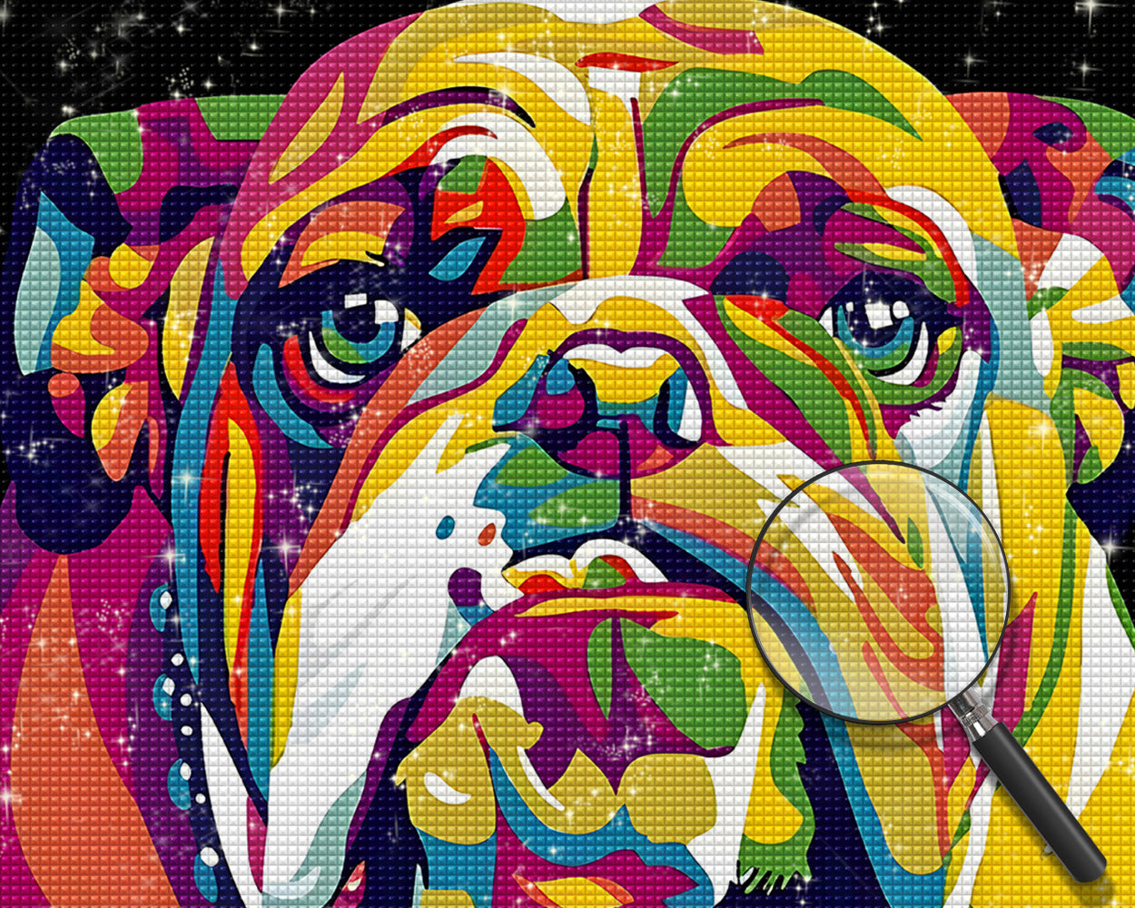 Bunte Bulldogge im Dunkeln Diamond Painting