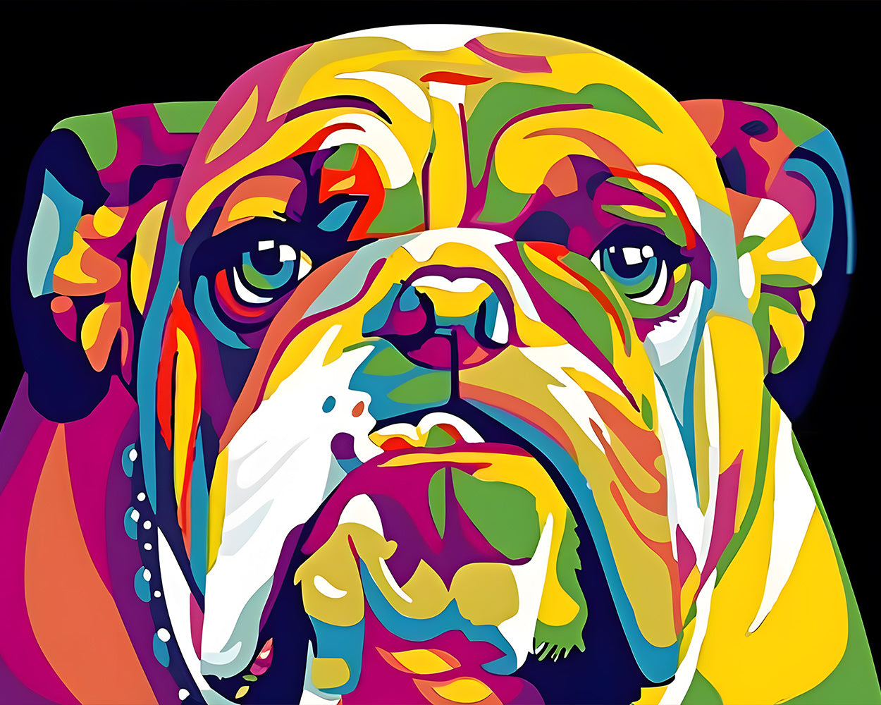 Bunte Bulldogge im Dunkeln Diamond Painting