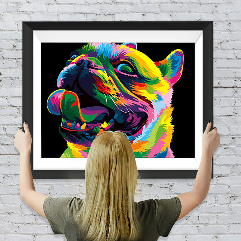 Bunte Bulldogge vor dem schwarzen Hintergrund Diamond Painting