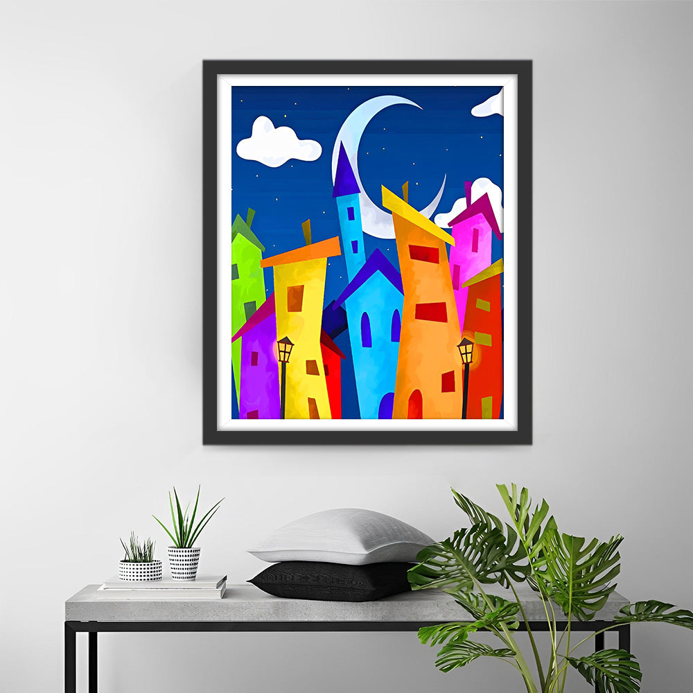 Bunte Cartoon-Gebäude Diamond Painting