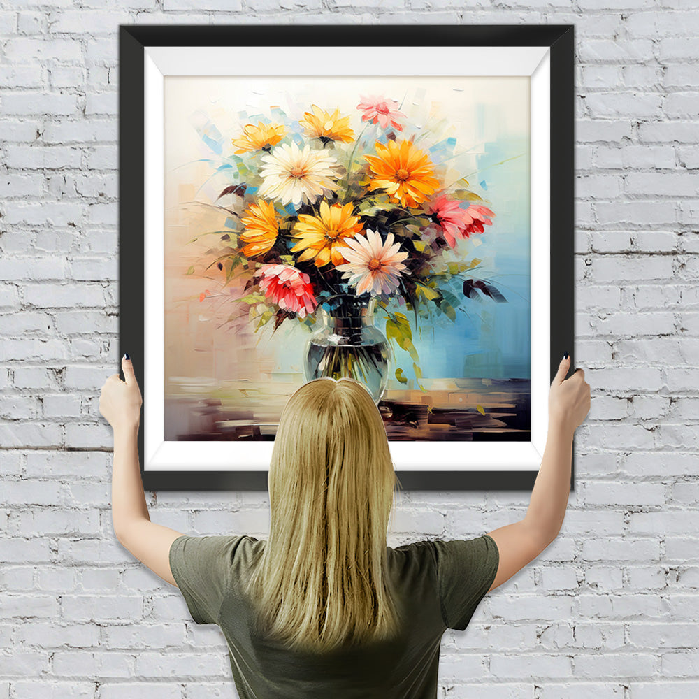 Bunte Chrysanthemen in Glasvase Diamond Painting