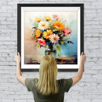 Bunte Chrysanthemen in Glasvase Diamond Painting