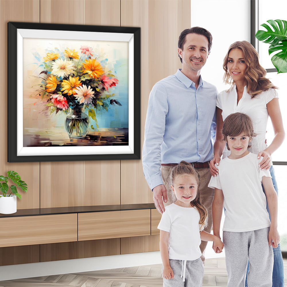 Bunte Chrysanthemen in Glasvase Diamond Painting