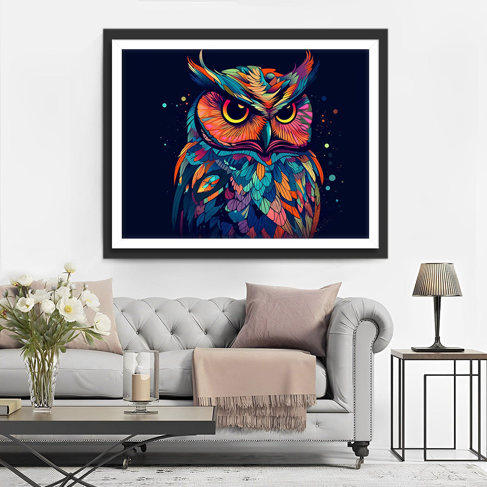 Bunte Eule im Dunkeln Diamond Painting