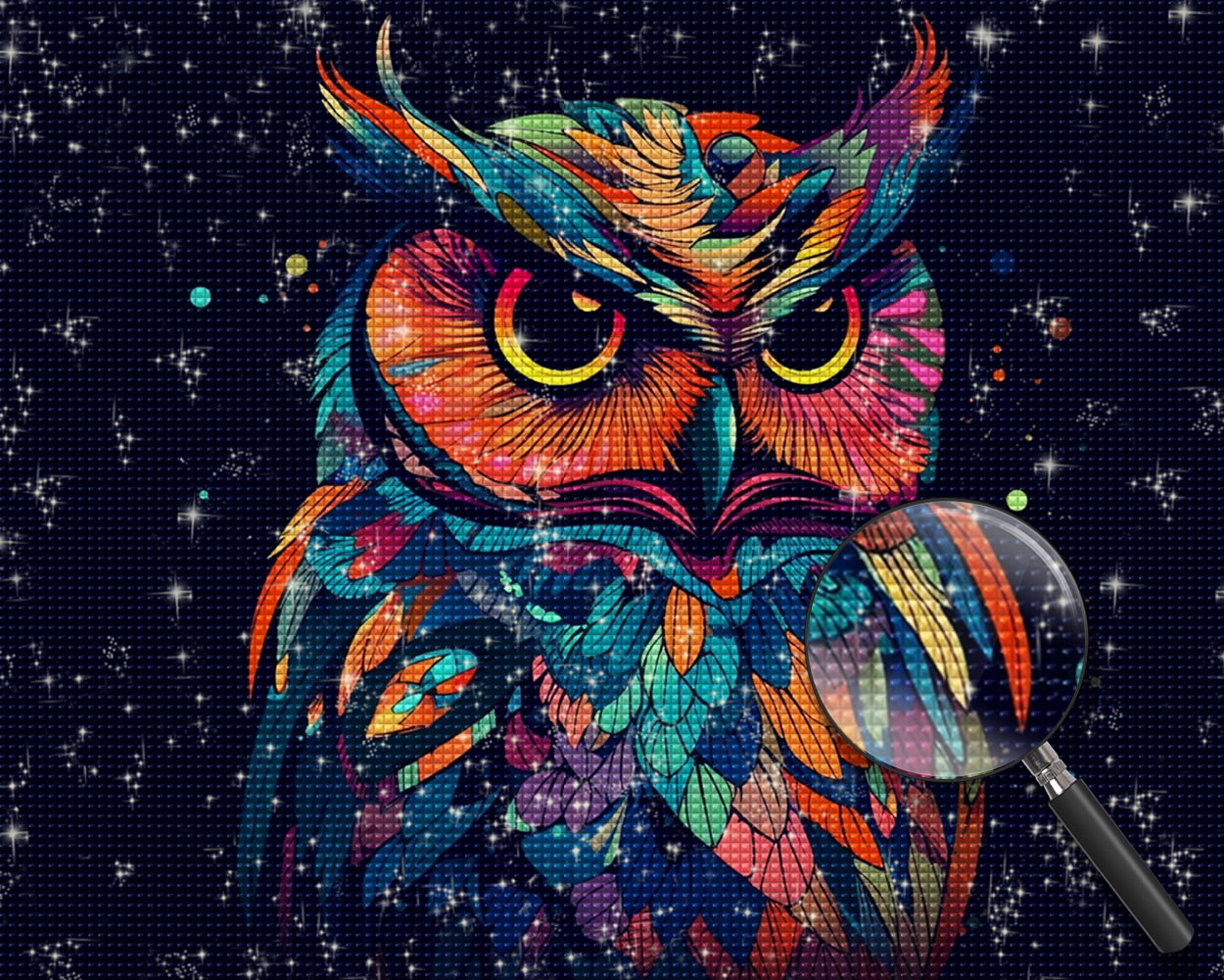 Bunte Eule im Dunkeln Diamond Painting