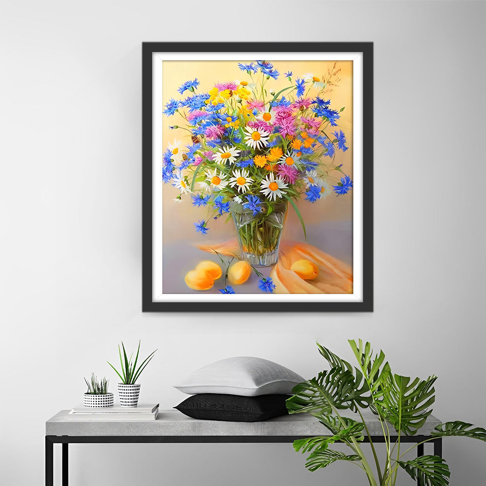 Bunte Gänseblümchen in Glasvase Diamond Painting