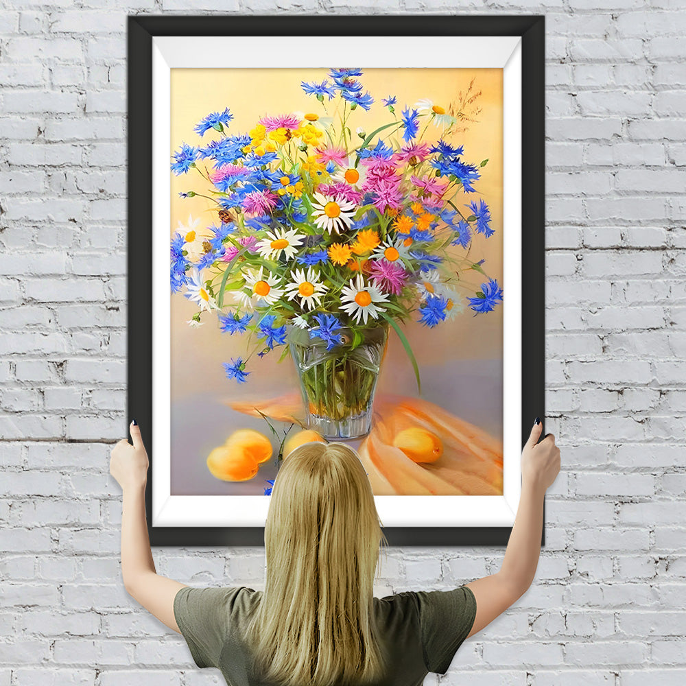 Bunte Gänseblümchen in Glasvase Diamond Painting