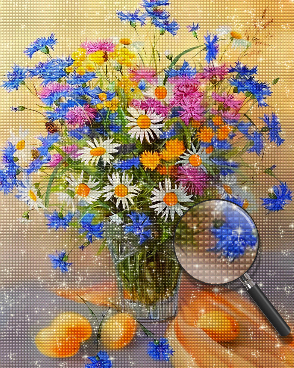 Bunte Gänseblümchen in Glasvase Diamond Painting