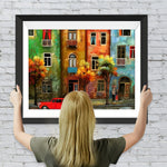 Bunte Gebäude und rotes Auto Diamond Painting