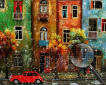 Bunte Gebäude und rotes Auto Diamond Painting