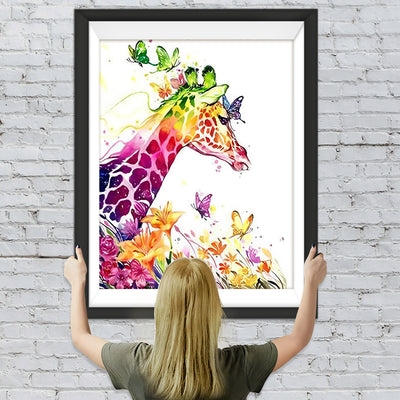 Bunte Giraffe in den Blumen Diamond Painting