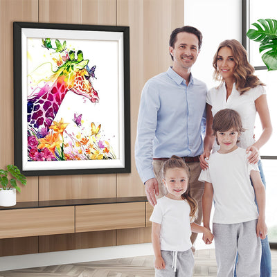 Bunte Giraffe in den Blumen Diamond Painting