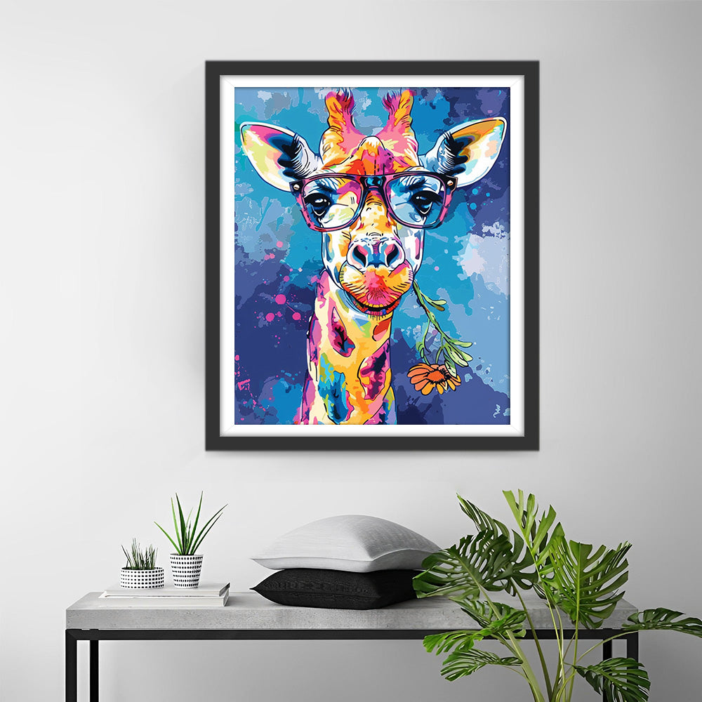 Bunte Giraffe mit Brille Diamond Painting