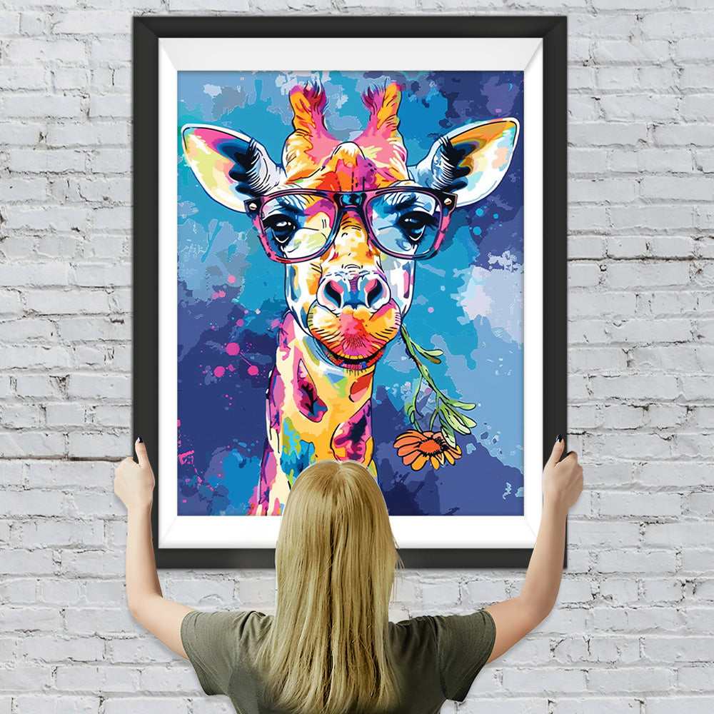 Bunte Giraffe mit Brille Diamond Painting
