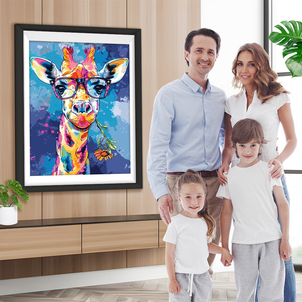 Bunte Giraffe mit Brille Diamond Painting