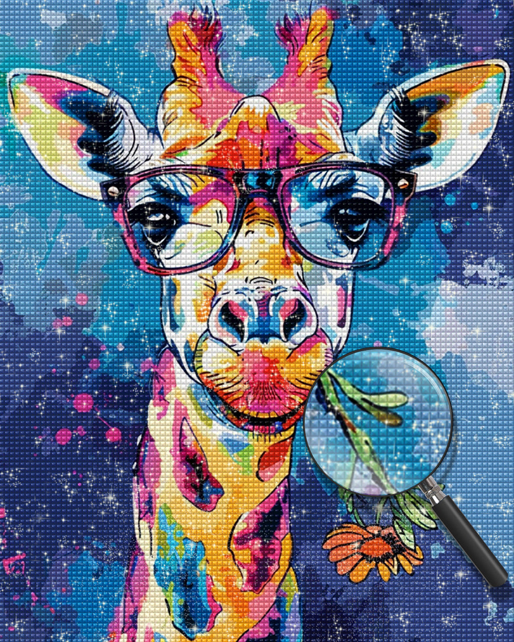 Bunte Giraffe mit Brille Diamond Painting