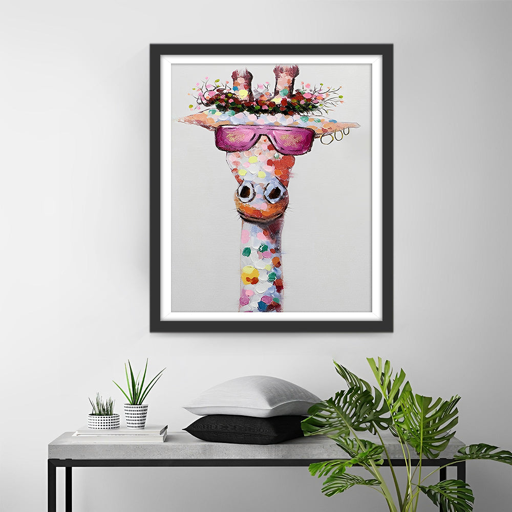 Bunte Giraffe mit rosa Sonnenbrille Diamond Painting