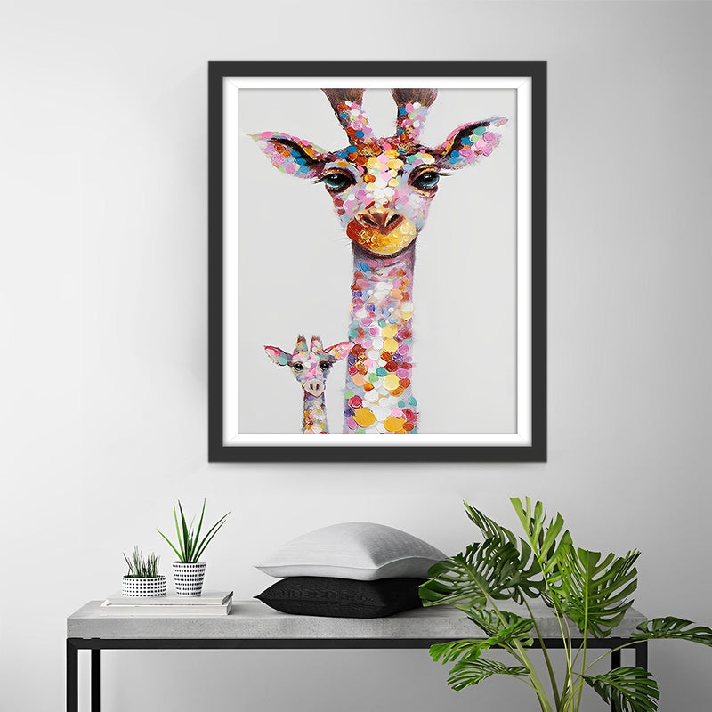 Bunte Giraffe Mutter und Tochter Diamond Painting