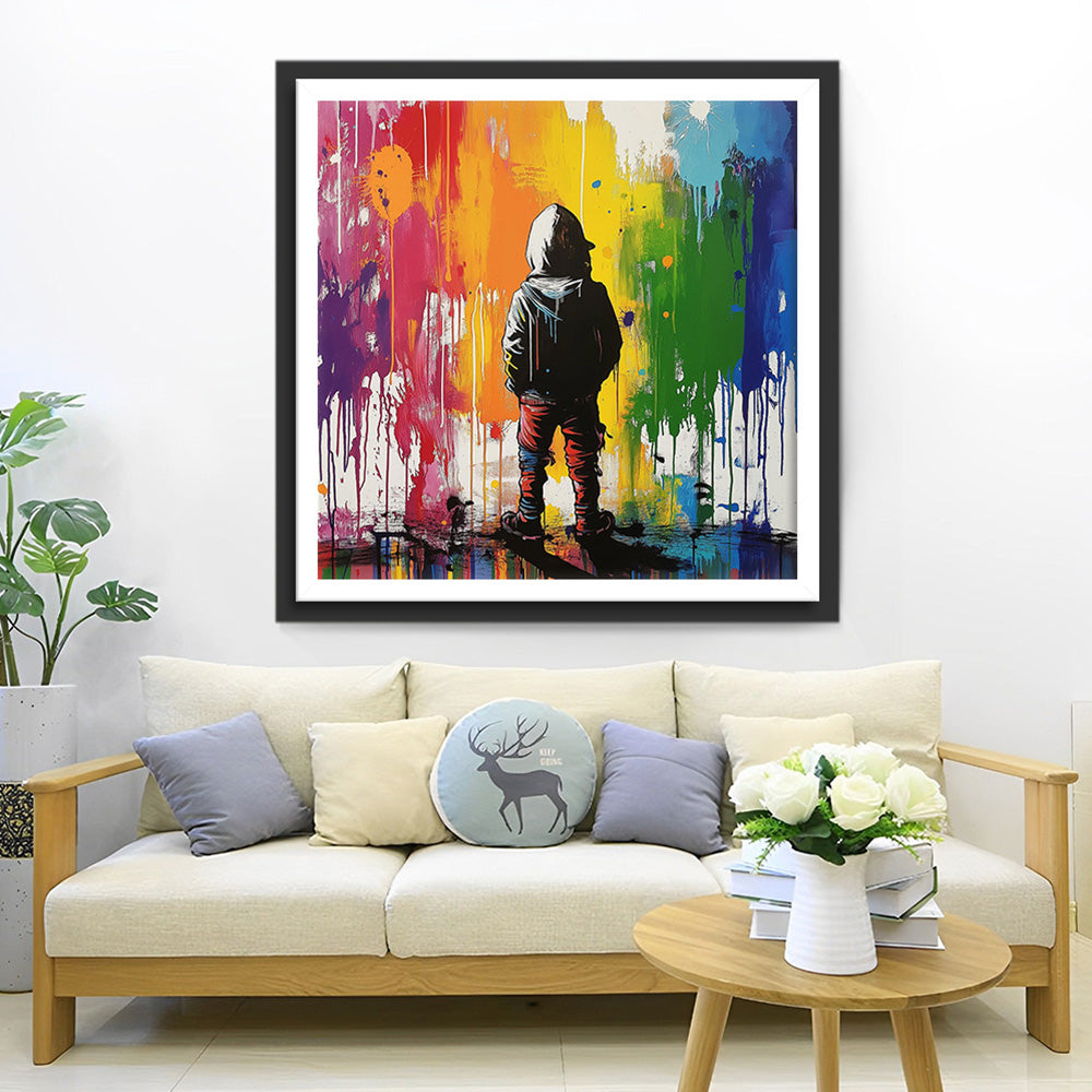 Bunte Graffiti Hintergrund des kleinen Jungen Diamond Painting