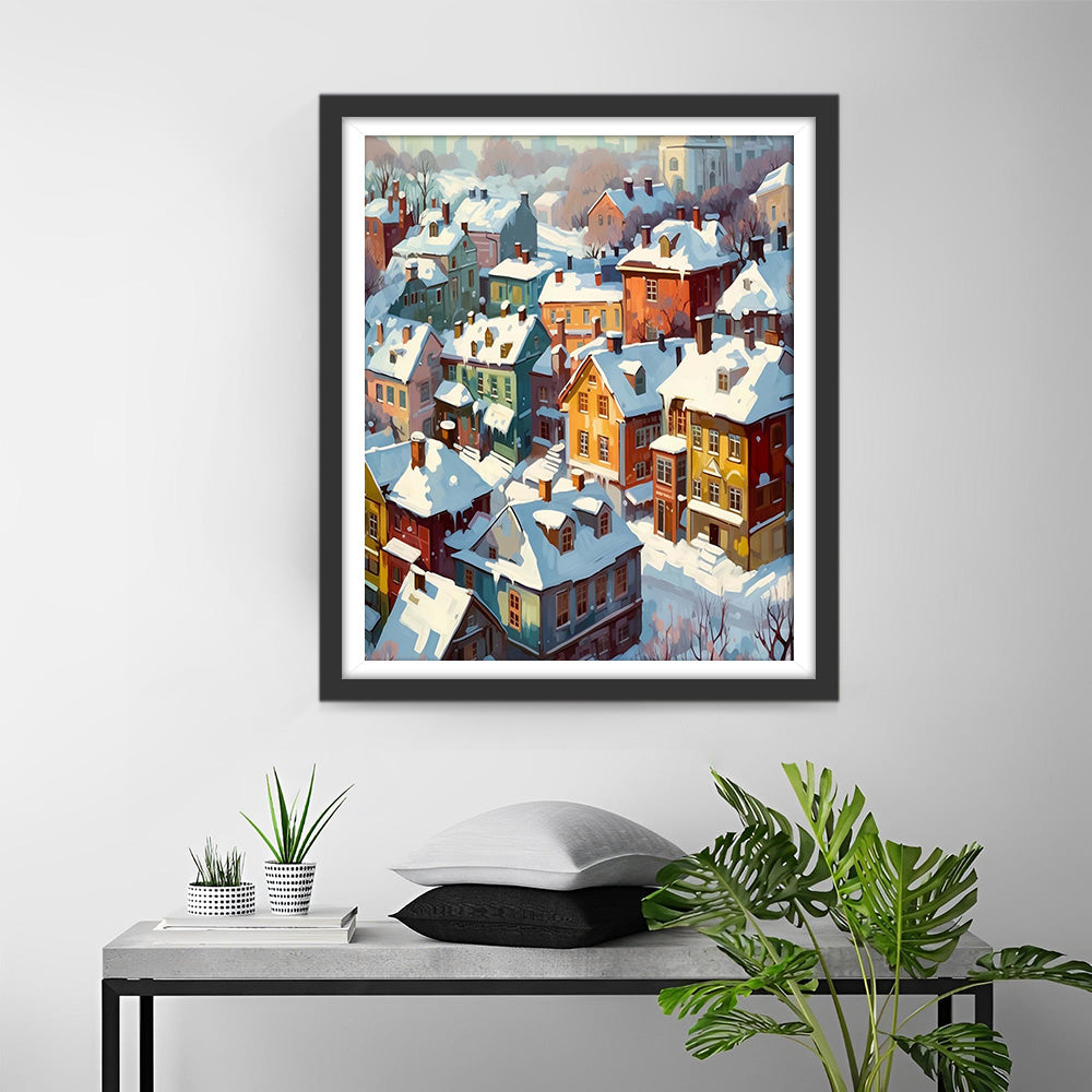 Bunte Häuser mit Schnee bedeckt Diamond Painting