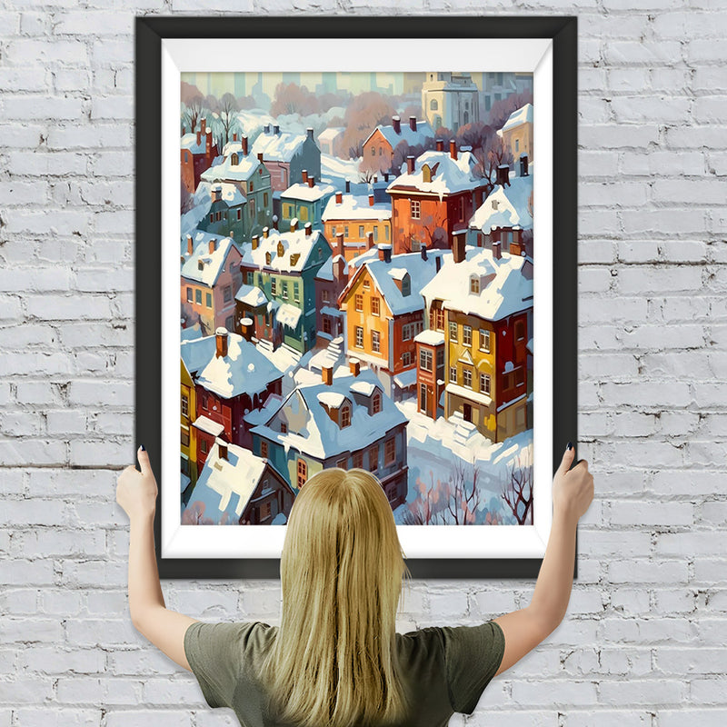 Bunte Häuser mit Schnee bedeckt Diamond Painting