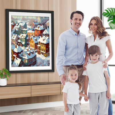Bunte Häuser mit Schnee bedeckt Diamond Painting