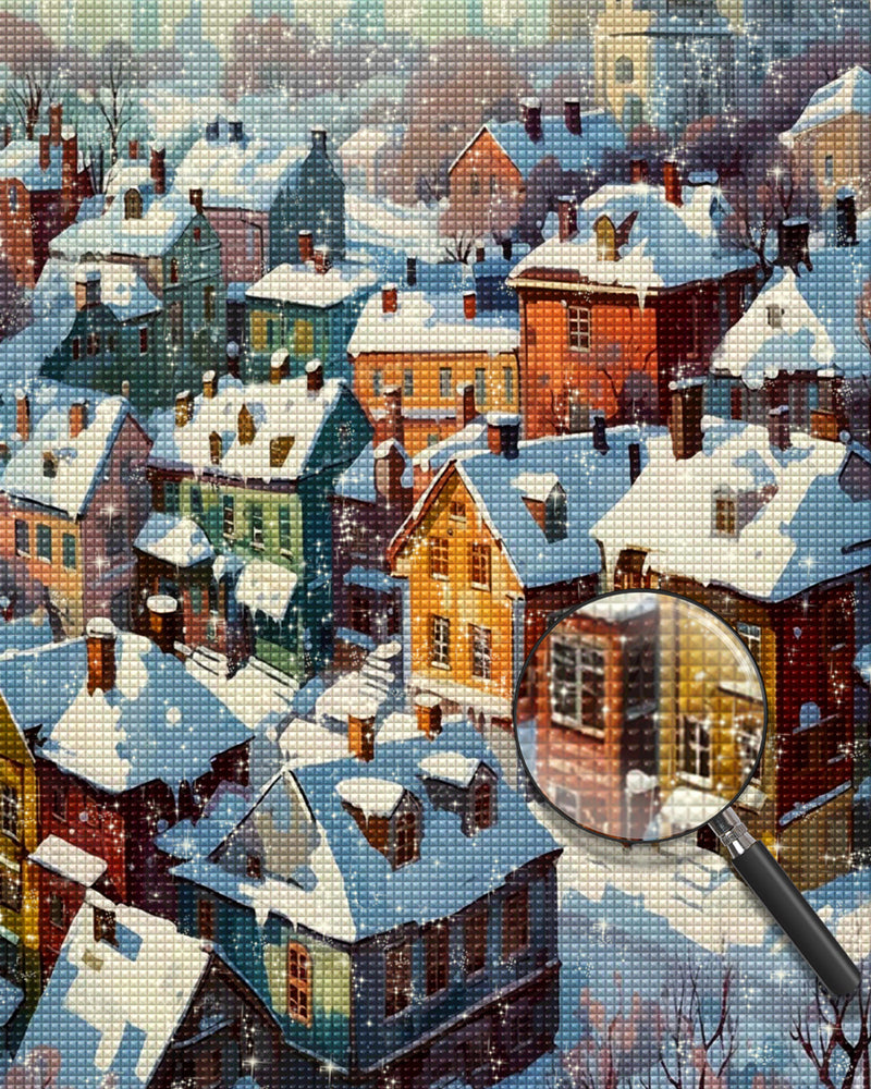 Bunte Häuser mit Schnee bedeckt Diamond Painting