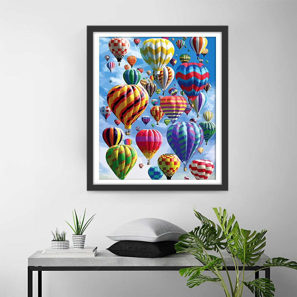 Bunte Heißluftballons schweben Diamond Painting