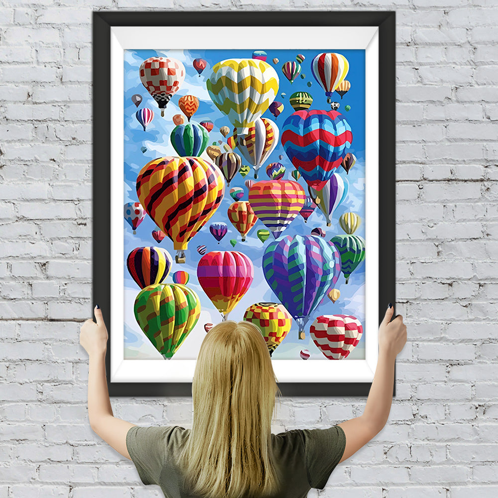 Bunte Heißluftballons schweben Diamond Painting