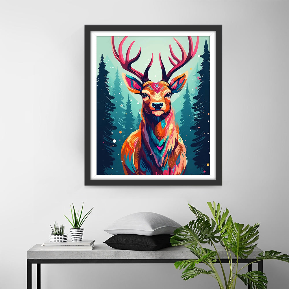 Bunte Hirsche im stillen Wald Diamond Painting